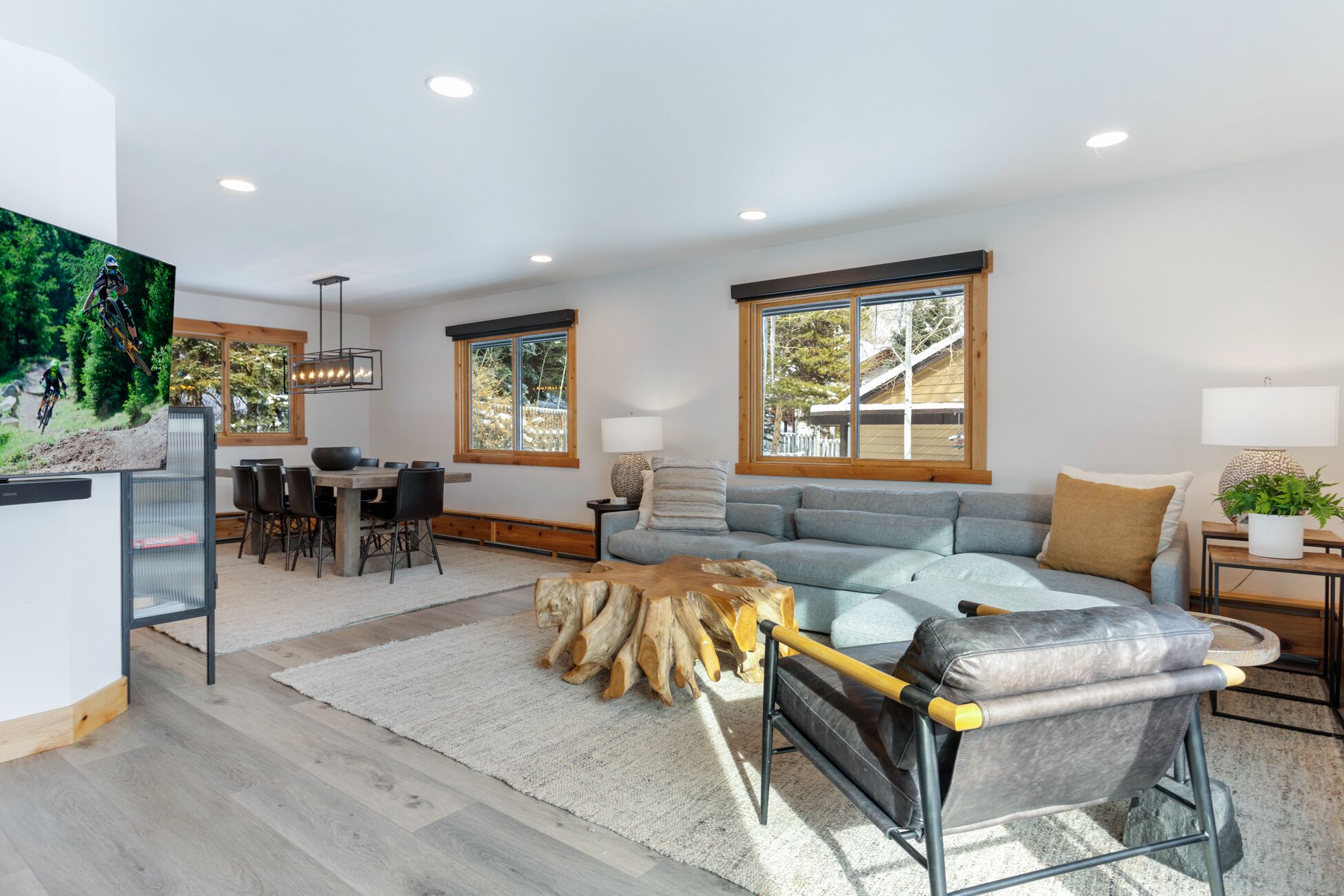 Smart TV, chimenea y estéreo 