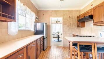 Fridge, microwave, oven, electric kettle