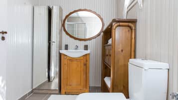 Shower, free toiletries, hair dryer, towels
