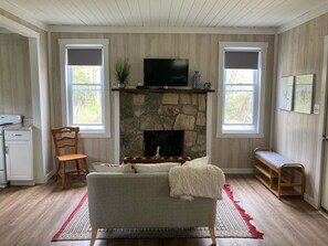 Fireplace - Tilt'n B Farm, Bunkhouse, on 75 acres! Views, Horses, Tennis, Trails, & Fire Pit (Mills River)