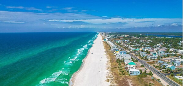 Beach nearby, sun loungers
