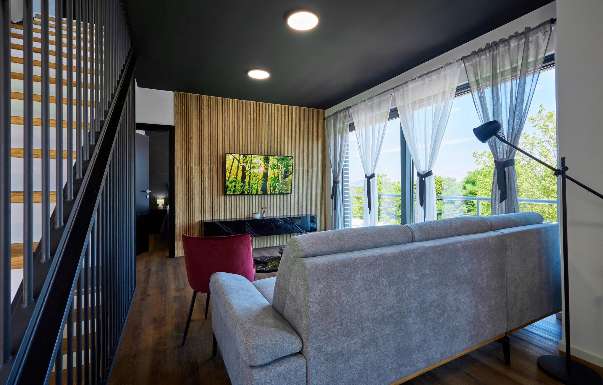 TV connectée, cheminée, chaîne hi-fi