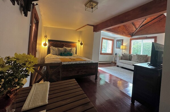 1 bedroom, desk, iron/ironing board, travel cot