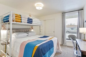 2 bedrooms, desk, iron/ironing board, travel cot