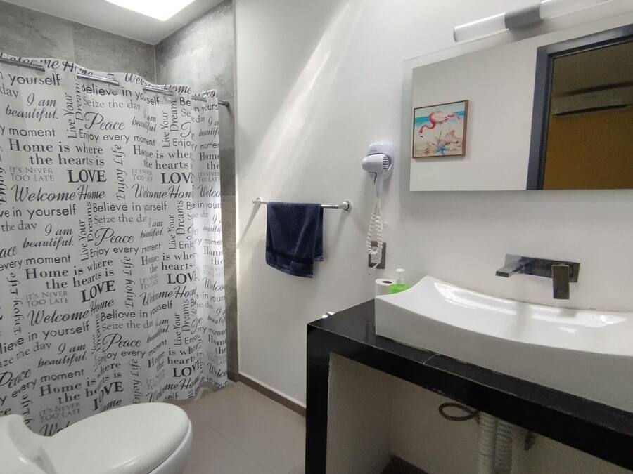 Standard Suite | Bathroom | Shower, rainfall showerhead, hair dryer, towels
