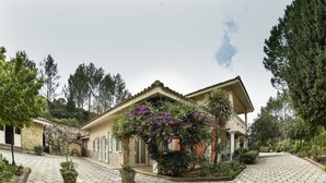 A Mediterranean-style villa with a tiled courtyard, stone walls, and lush greenery. - Agriresort Villa Bentivoglio (Piazza Armerina)