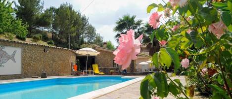 Außenpool (je nach Saison geöffnet), Sonnenschirme, Liegestühle