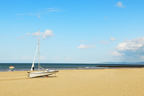 On the beach, white sand