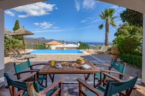 Family Villa | Terrace/patio - St Nikolas View Villa with private pool (Agios Nikolaos)