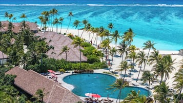 2 outdoor pools, open 9:00 AM to 6:00 PM, pool umbrellas, sun loungers