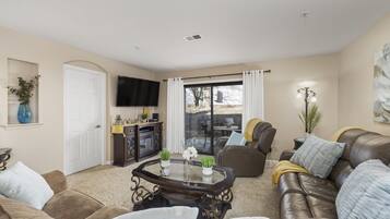 TV, fireplace