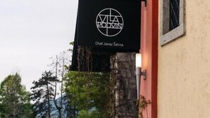 A building with a black sign reading "VILLA DOPVIN" and "Chef Javier Selina" above the entrance.
