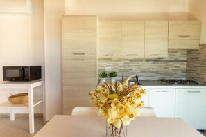 Frigorífico, placa de cocina y utensilios de cocina