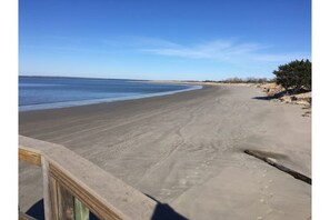 On the beach, sun loungers, beach towels