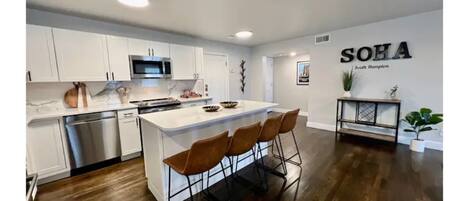 Fridge, microwave, oven, dishwasher