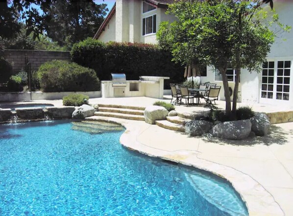 Outdoor pool, a waterfall pool
