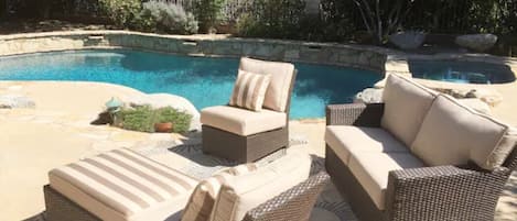 Outdoor pool, a waterfall pool