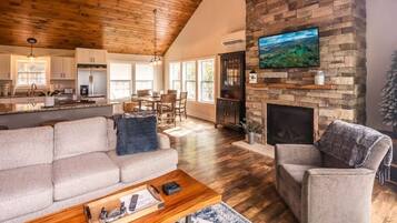 Télévision, cheminée, espaces bureaux