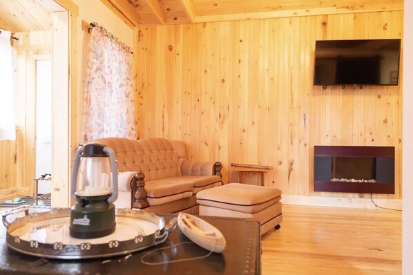 TV, fireplace - C5 - Cozy Lakeside Cottage in Temiskaming Shores  (Cobalt)