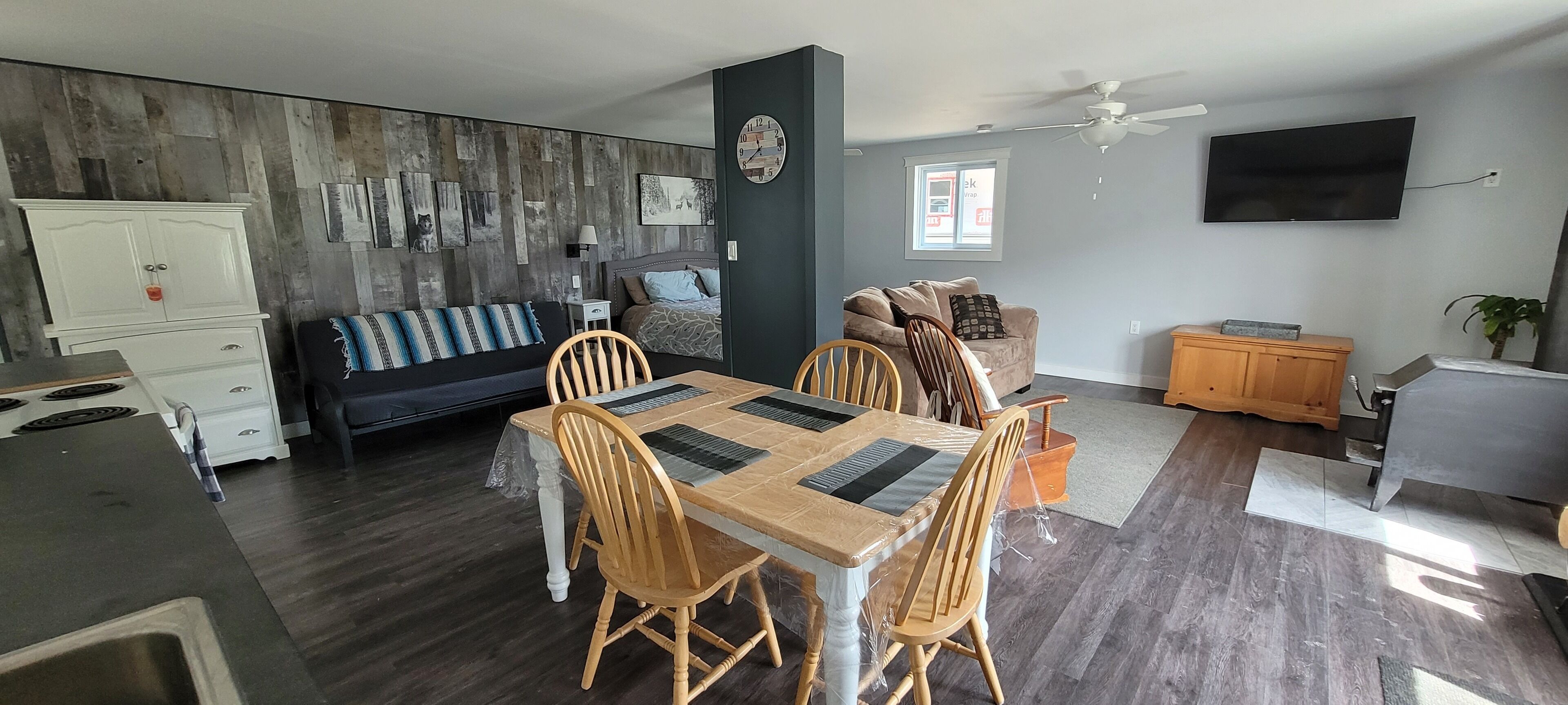 Smart TV, lareira, livros