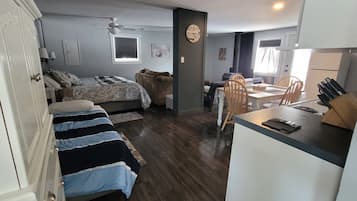 1 bedroom, desk, iron/ironing board, travel cot