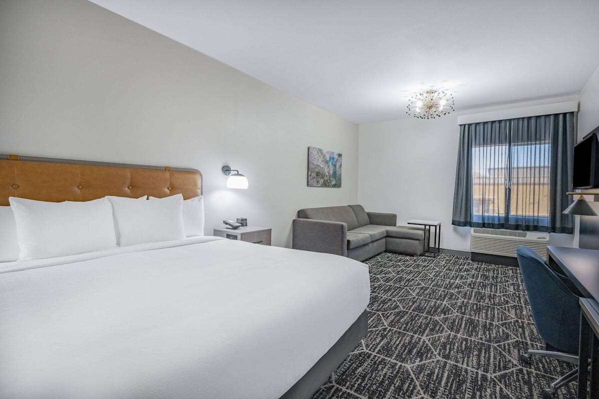 Suite, 1 kingsize bed, niet-roken (Mobility/Hearing, Bathtub w/Grab Bars) | Een bureau, een laptopwerkplek, een strijkplank/strijkijzer, gratis wifi