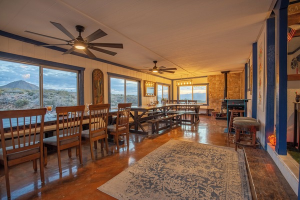 Shared dining area with panoramic, mountain views