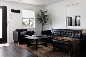 Älytelevisio, takka, kirjoja, musiikkikirjasto