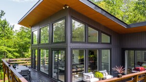 Outdoor dining - "The Modern Treehouse" on Hyco Lake, NC (Semora)