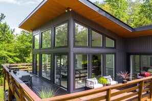 Outdoor dining - "The Modern Treehouse" on Hyco Lake, NC (Semora)
