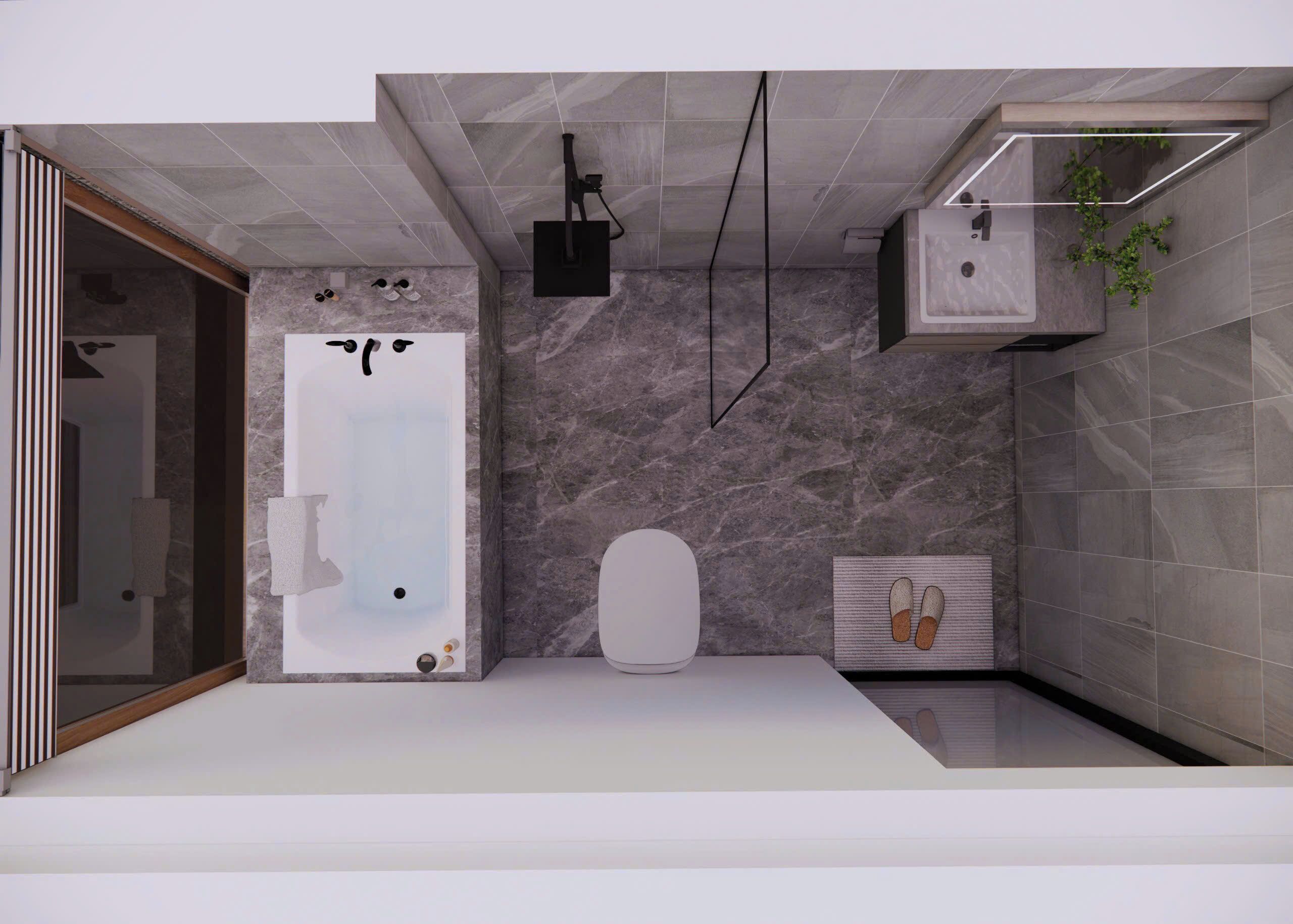 Une salle de bain moderne avec une baignoire sur pieds, des toilettes et un espace douche.