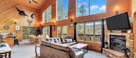 Fireplace, DVD player, foosball