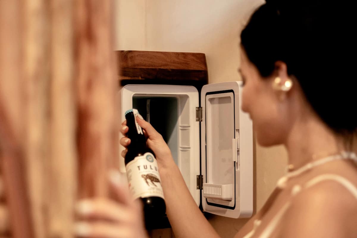 A person opening a refrigerator.
