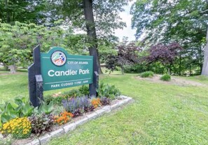A sign for Candler Park with a closed park notice. - Historic Candler Park Gem! -Sleeps 4- Apt 3 - AC Atlanta (Atlanta)