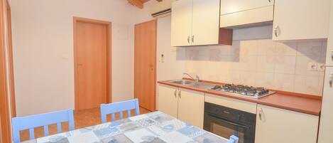 Fridge, oven, stovetop, cookware/dishes/utensils