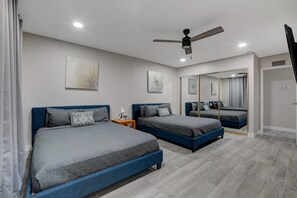 3 bedrooms, desk, iron/ironing board, travel crib