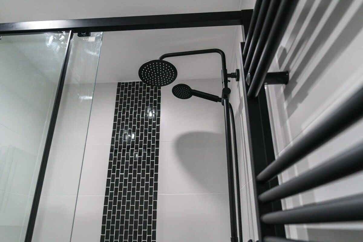 Shower, hair dryer, towels, shampoo