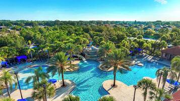 Outdoor pool, a heated pool, sun loungers