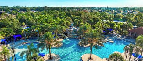 Outdoor pool, a heated pool, sun loungers