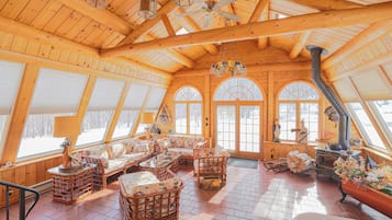 Smart TV, fireplace, video games, foosball