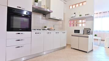 Basic Apartment | Private kitchen | Full-size fridge, microwave, oven, stovetop