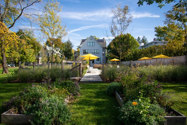 Alberca al aire libre por temporada y sombrillas en la alberca