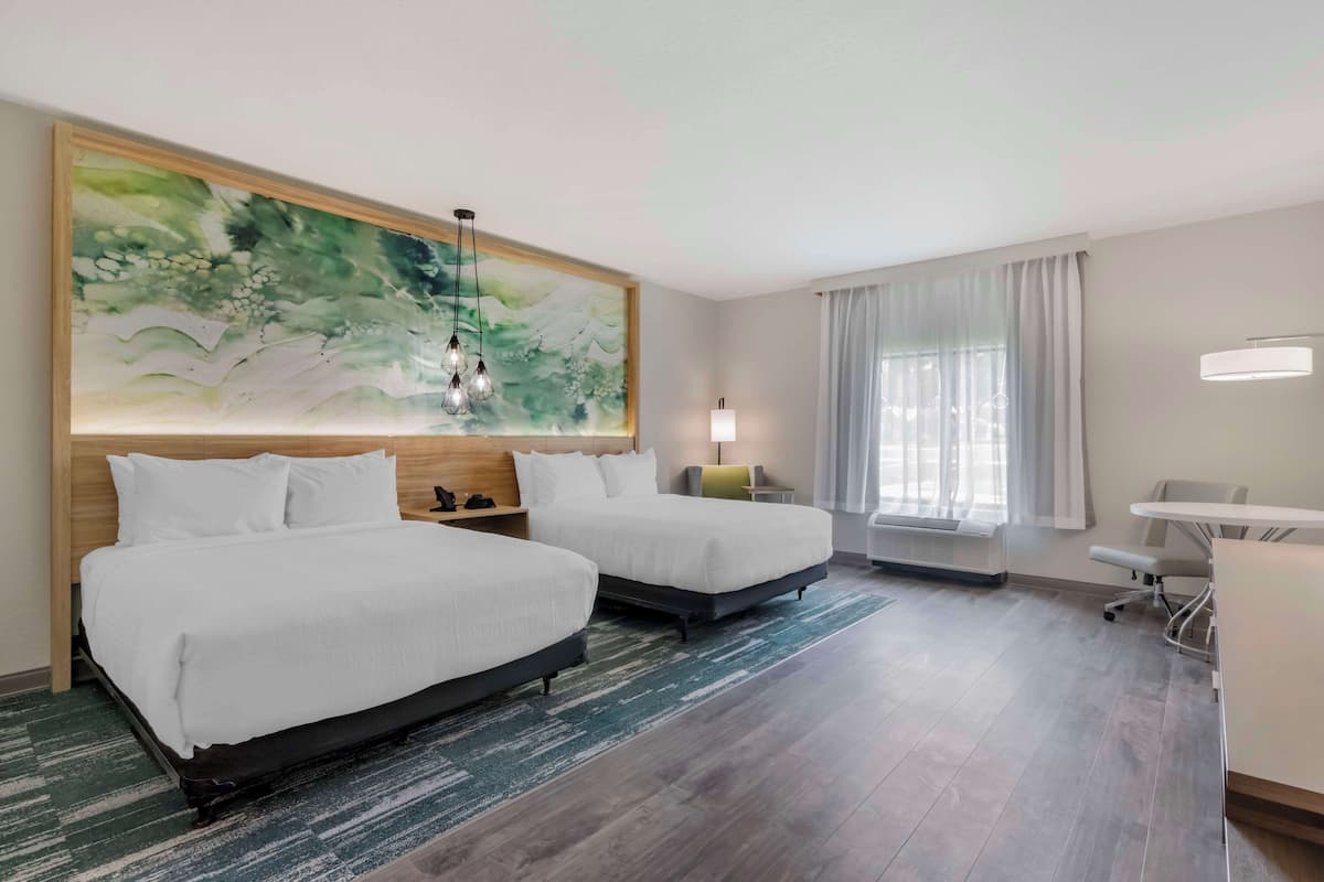 Standard Room, 2 Queen Beds, Non Smoking | Desk, laptop workspace, blackout curtains, iron/ironing board