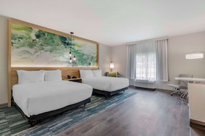 Standard Room, 2 Queen Beds, Non Smoking | Desk, laptop workspace, blackout drapes, iron/ironing board