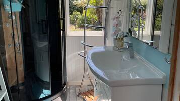 Shower, hair dryer, toilet paper