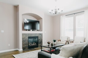 Smart TV, fireplace, table football, ping pong