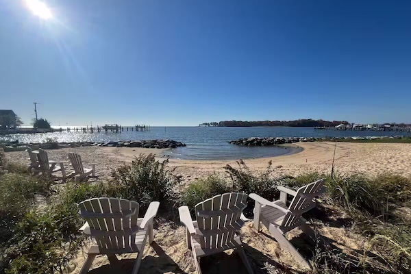 Plage à proximité, chaises longues, serviettes de plage