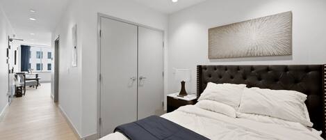 1 bedroom, desk, iron/ironing board, travel cot