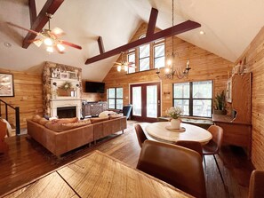 Smart TV, fireplace, video games, DVD player