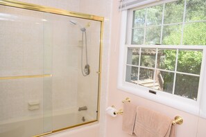 Dusche, Haartrockner, Handtücher, Seife